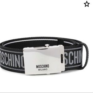 Moschino Logo Jacquard Buckle Belt. Waist is adjustable.